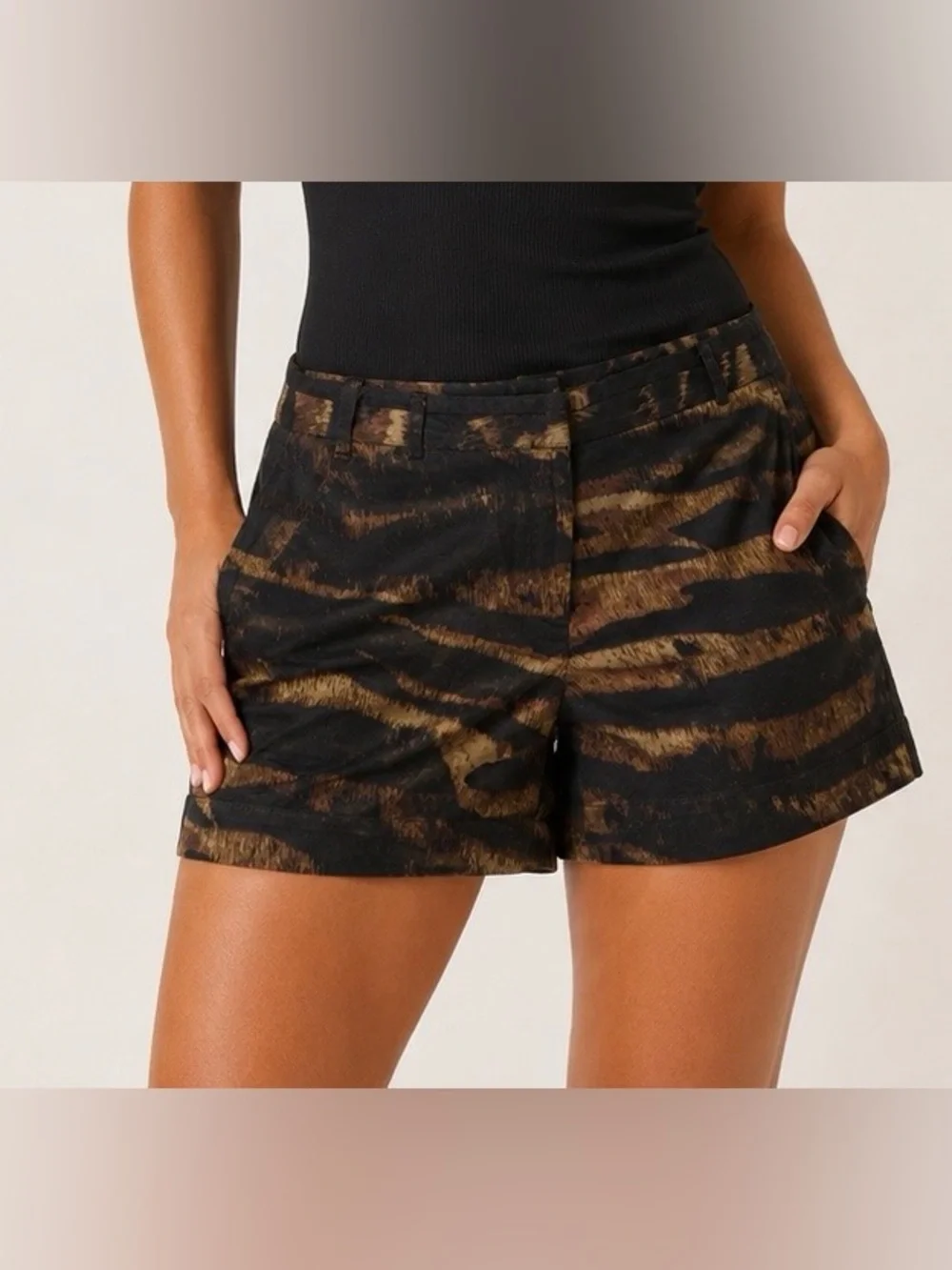 Michael Kors Black & Brown Animal Print Dress Shorts NWOT